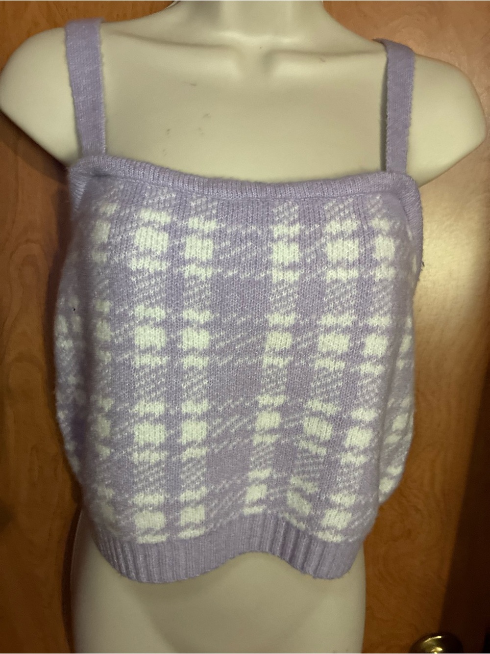 Y2K Almost Famous Lavender and White Plaid Knit Cami XL